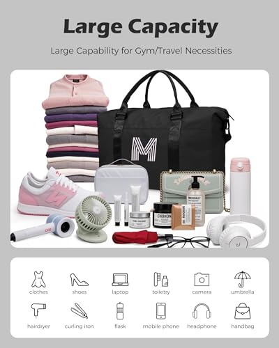 Graduation Gifts for Girls, Initial Travel Duffel Bag, Sports Bag, Personalized Weekender Bag，Monogram Overnight Bag Gift for Grandmother,Birthday Gifts Personalized Gifts (Letter M)