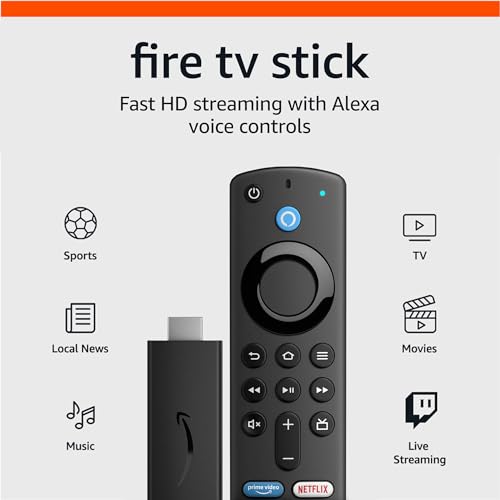 Amazon Fire TV Stick, HD, sharp picture quality, fast streaming, free & live TV, Alexa Voice Remote with TV controls