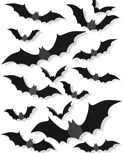 120 Pcs Halloween Decorations 3D Bats Decor, 4 Sizes Scary Halloween Decor Indoor Bat Stickers Halloween Decorations for Bedroom Bathroom Door Wall Decor Halloween Party Decorations