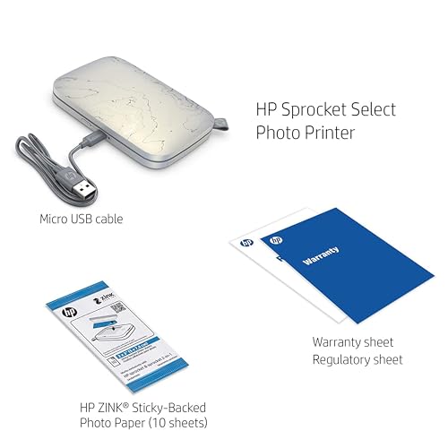 HP Sprocket Select Portable 2.3x3.4" Instant Photo Printer (Eclipse) Print Pictures on Zink Sticky-Backed Paper from your iOS & Android Device.,White