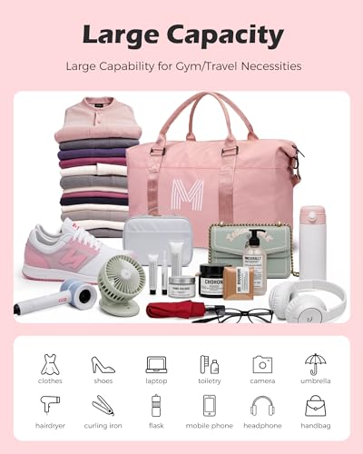 Graduation Gifts for Girls, Initial Travel Duffel Bag, Sports Bag, Personalized Weekender Bag，Monogram Overnight Bag Gift for Grandmother,Birthday Gifts Personalized Gifts (Letter M)