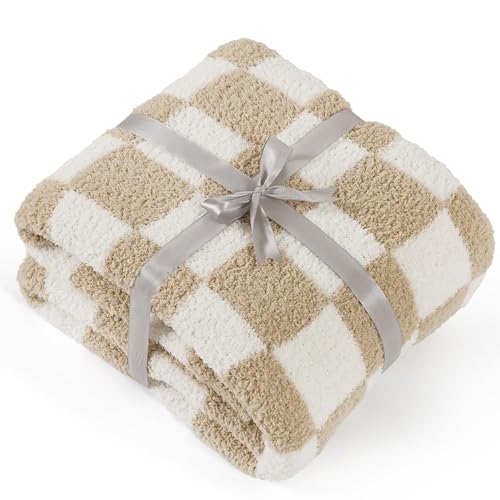 Bedsure Checkered Throw Blanket - Super Soft Knit Breathable Throw Blanket, Warm Cozy Fluffy Lightweight Summer Blanket for Couch Sofa Bed (50" x 60")