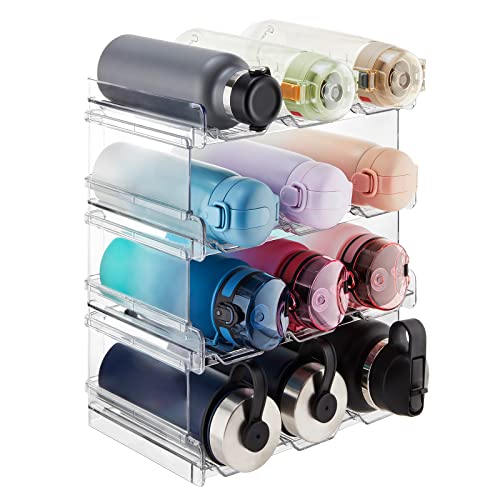 Lifewit Stackable Water Bottle Organizer for Cabinet, Kitchen Pantry Organization and Storage, Plastic Fridge Wine Racks, Tumbler Travel Mug Cup Holder, 2Pack, Hold 6 Bottles