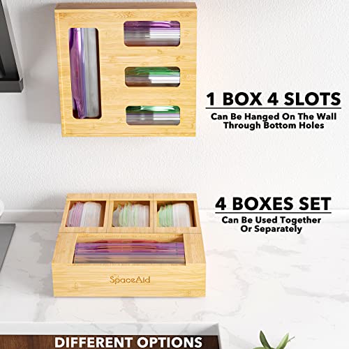 SpaceAid Bag Storage Organizer for Kitchen Drawer, Bamboo Organizer, Compatible with Gallon, Quart, Sandwich and Snack Variety Size Bag (1 Box 4 Slots)