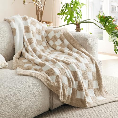 Bedsure Checkered Throw Blanket - Super Soft Knit Breathable Throw Blanket, Warm Cozy Fluffy Lightweight Summer Blanket for Couch Sofa Bed (50" x 60")