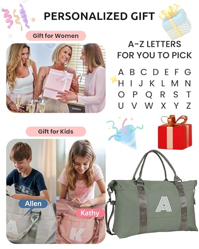 Graduation Gifts for Girls, Initial Travel Duffel Bag, Sports Bag, Personalized Weekender Bag，Monogram Overnight Bag Gift for Grandmother,Birthday Gifts Personalized Gifts (Letter M)