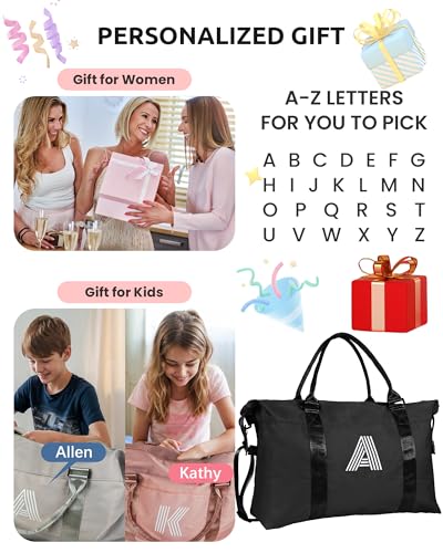 Graduation Gifts for Girls, Initial Travel Duffel Bag, Sports Bag, Personalized Weekender Bag，Monogram Overnight Bag Gift for Grandmother,Birthday Gifts Personalized Gifts (Letter M)