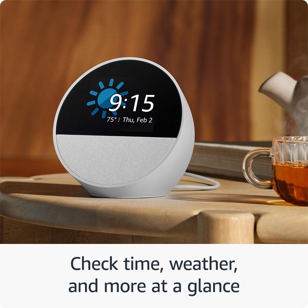 All-new Amazon Echo Spot (2024 release), Smart alarm clock with vibrant sound + Alexa, no visual ads, Black