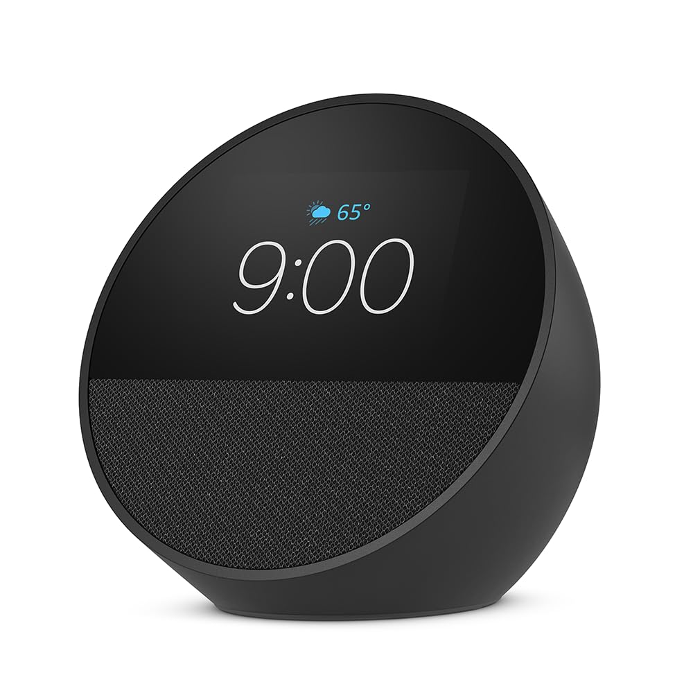 All-new Amazon Echo Spot (2024 release), Smart alarm clock with vibrant sound + Alexa, no visual ads, Black