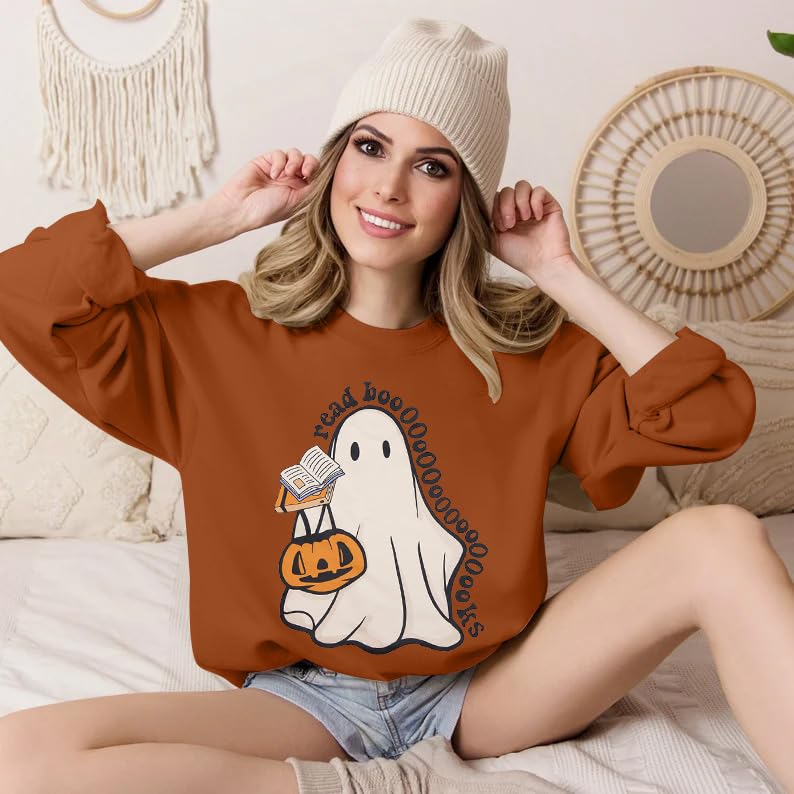 ASTANFY Halloween Sweatshirts for Women in My Spooky Era sweater Teacher shirts book Graphic Sweatshirt Long Sleeve Pullover