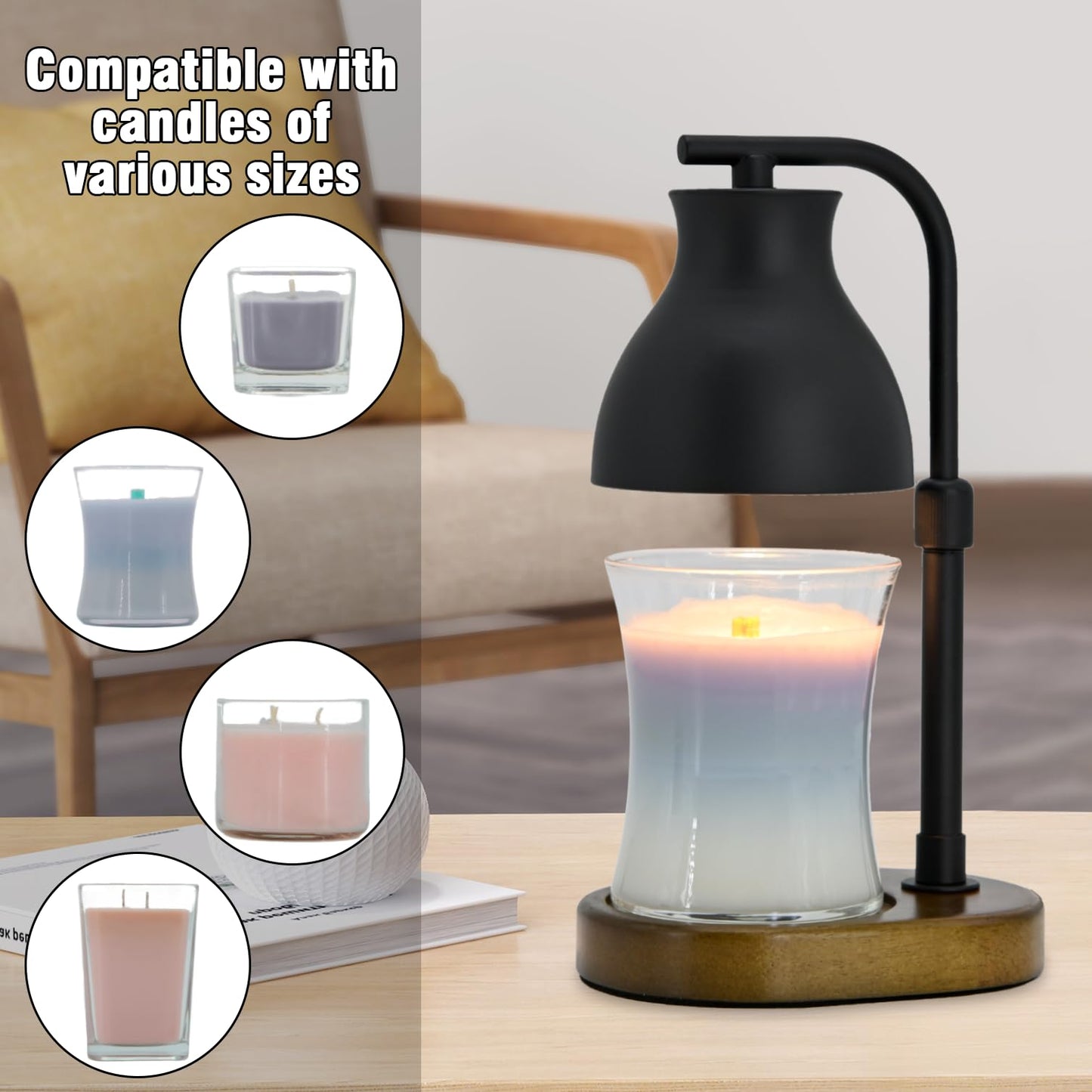 Candle Warmer Lamp with Timer - Electric Candle Lamp Warmer, Birthday Gifts for Women, for Mom, House Warming Gifts New Home, Candle Warmer for Jar Candles with 2 Bulbs BlackGold