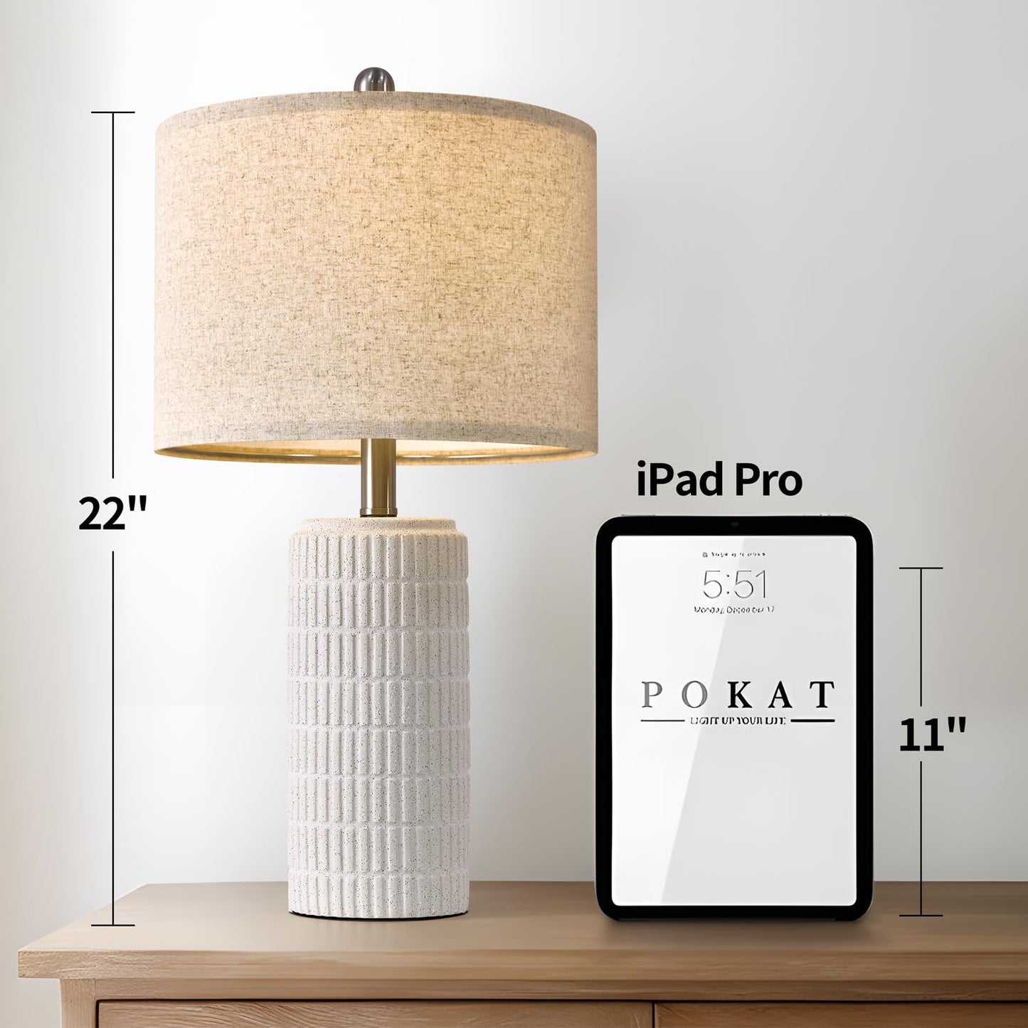 PoKat 23" Modern Ceramic Table Lamp Set of 2 for Living Room White Desk Lamps for Bedroom Farmhouse Bedside Nightstand Bedside Lamp End Table Lamps Beige