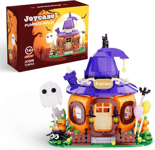 Halloween Pumpkin House Building Kit, Whimsical Halloween Building Set Décor with Adorable Ghost and Pumpkin Toys, Cute Halloween Party Gift, Halloween Building Bricks Compatible with Lego