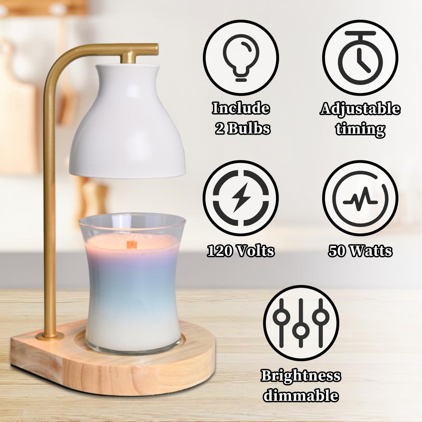 Candle Warmer Lamp with Timer - Electric Candle Lamp Warmer, Birthday Gifts for Women, for Mom, House Warming Gifts New Home, Candle Warmer for Jar Candles with 2 Bulbs BlackGold