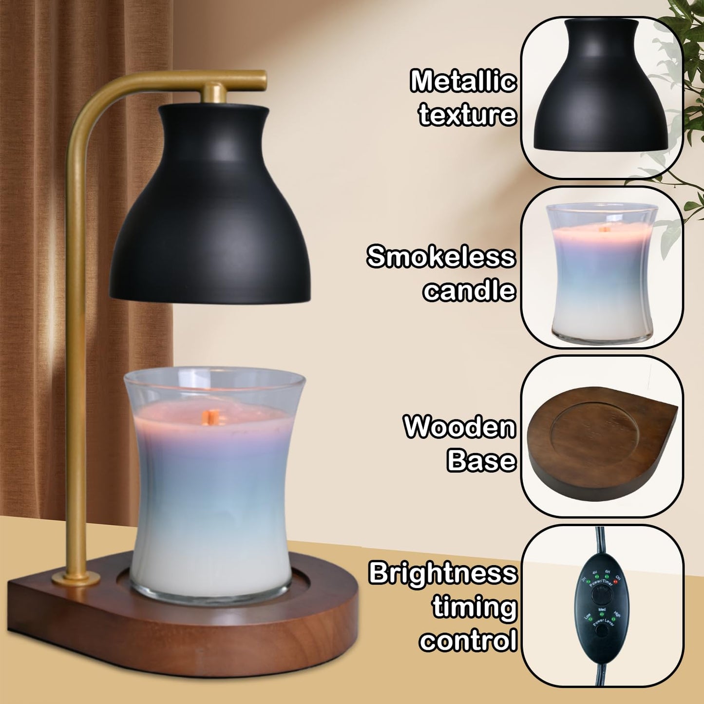 Candle Warmer Lamp with Timer - Electric Candle Lamp Warmer, Birthday Gifts for Women, for Mom, House Warming Gifts New Home, Candle Warmer for Jar Candles with 2 Bulbs BlackGold