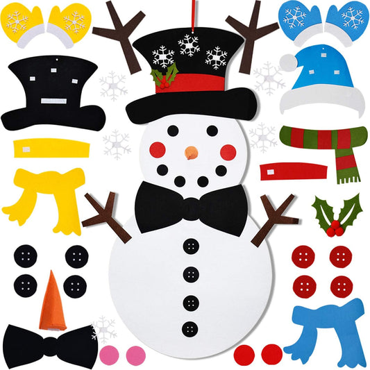 Fayoo DIY Felt Christmas Snowman Games Set with 37 pcs Detachable Ornaments, Xmas Gifts for Kids Christmas Door Wall Hanging Decor Home Decorations, 20 x 39 Inch (Snowman)