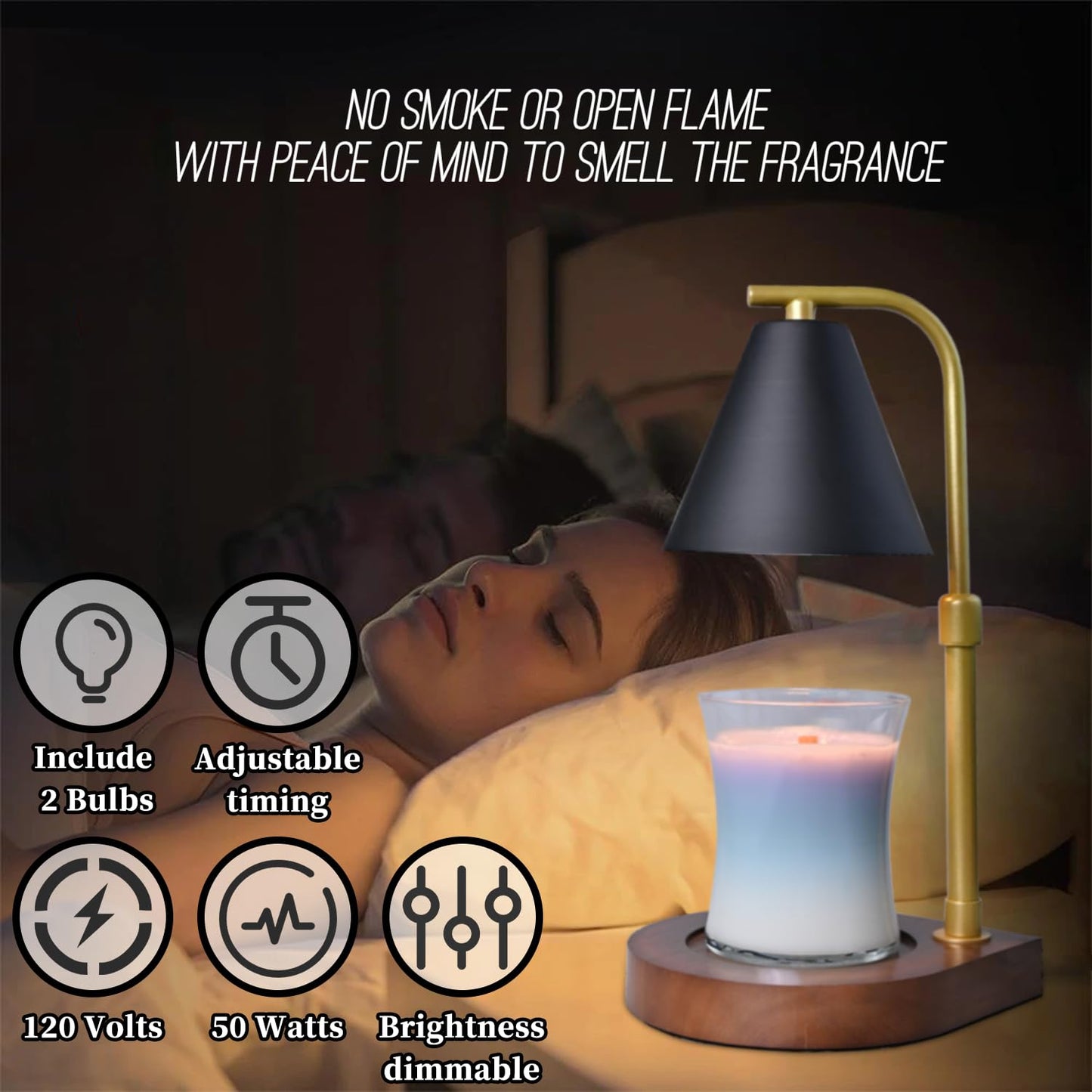 Candle Warmer Lamp with Timer - Electric Candle Lamp Warmer, Birthday Gifts for Women, for Mom, House Warming Gifts New Home, Candle Warmer for Jar Candles with 2 Bulbs BlackGold