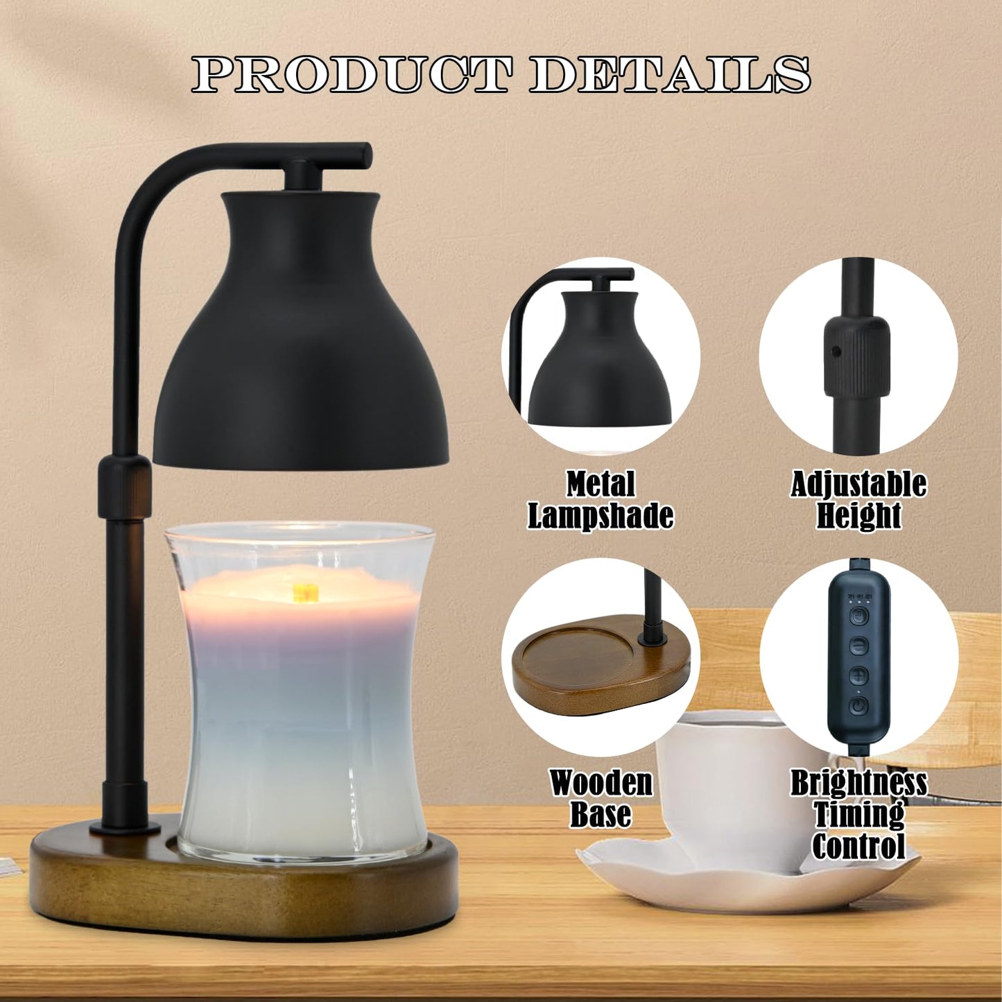 Candle Warmer Lamp with Timer - Electric Candle Lamp Warmer, Birthday Gifts for Women, for Mom, House Warming Gifts New Home, Candle Warmer for Jar Candles with 2 Bulbs BlackGold