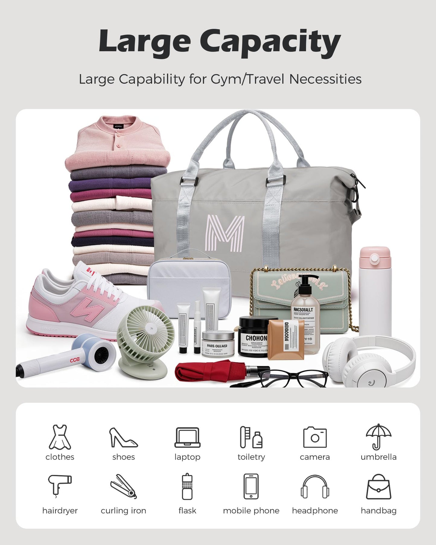 Graduation Gifts for Girls, Initial Travel Duffel Bag, Sports Bag, Personalized Weekender Bag，Monogram Overnight Bag Gift for Grandmother,Birthday Gifts Personalized Gifts (Letter M)