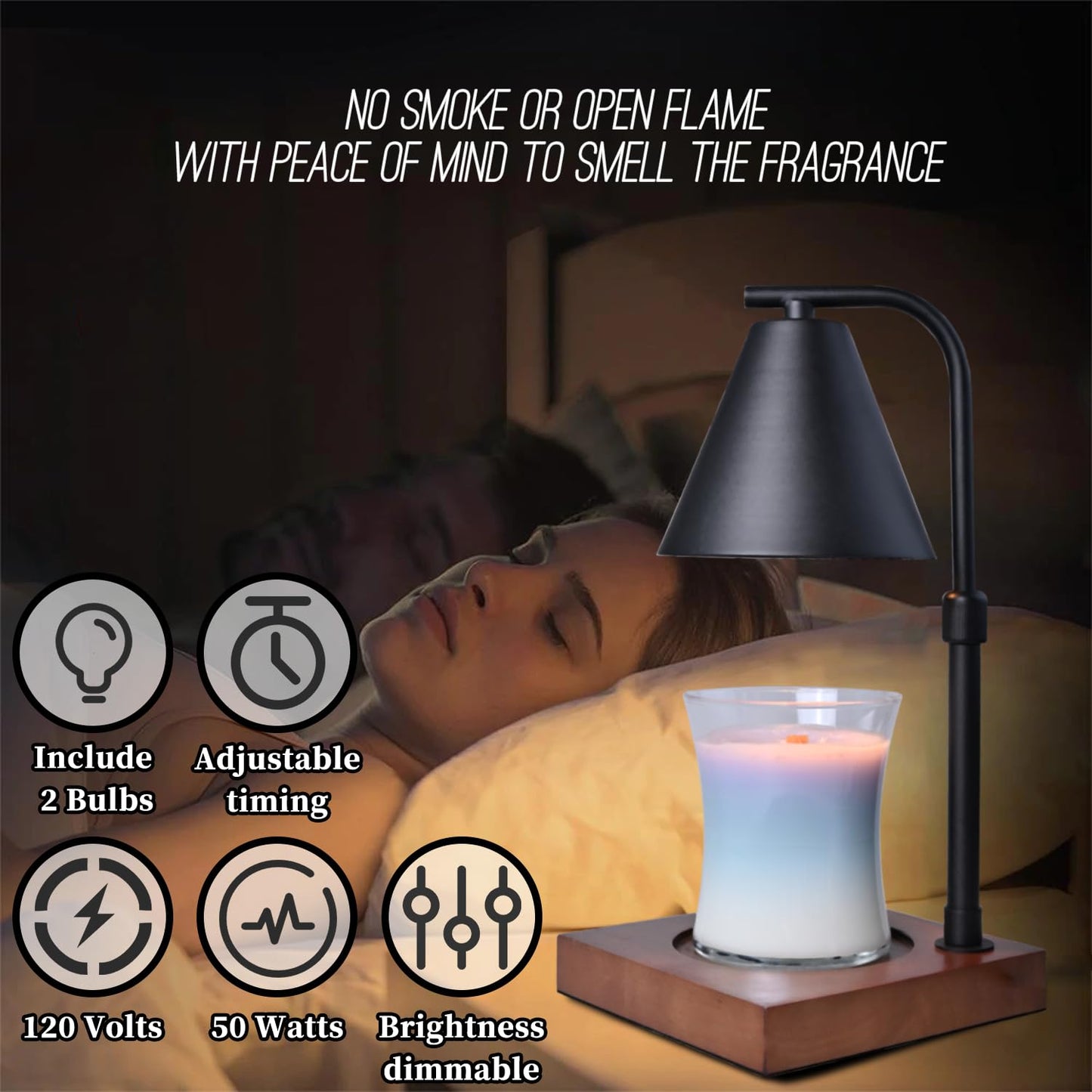 Candle Warmer Lamp with Timer - Electric Candle Lamp Warmer, Birthday Gifts for Women, for Mom, House Warming Gifts New Home, Candle Warmer for Jar Candles with 2 Bulbs BlackGold