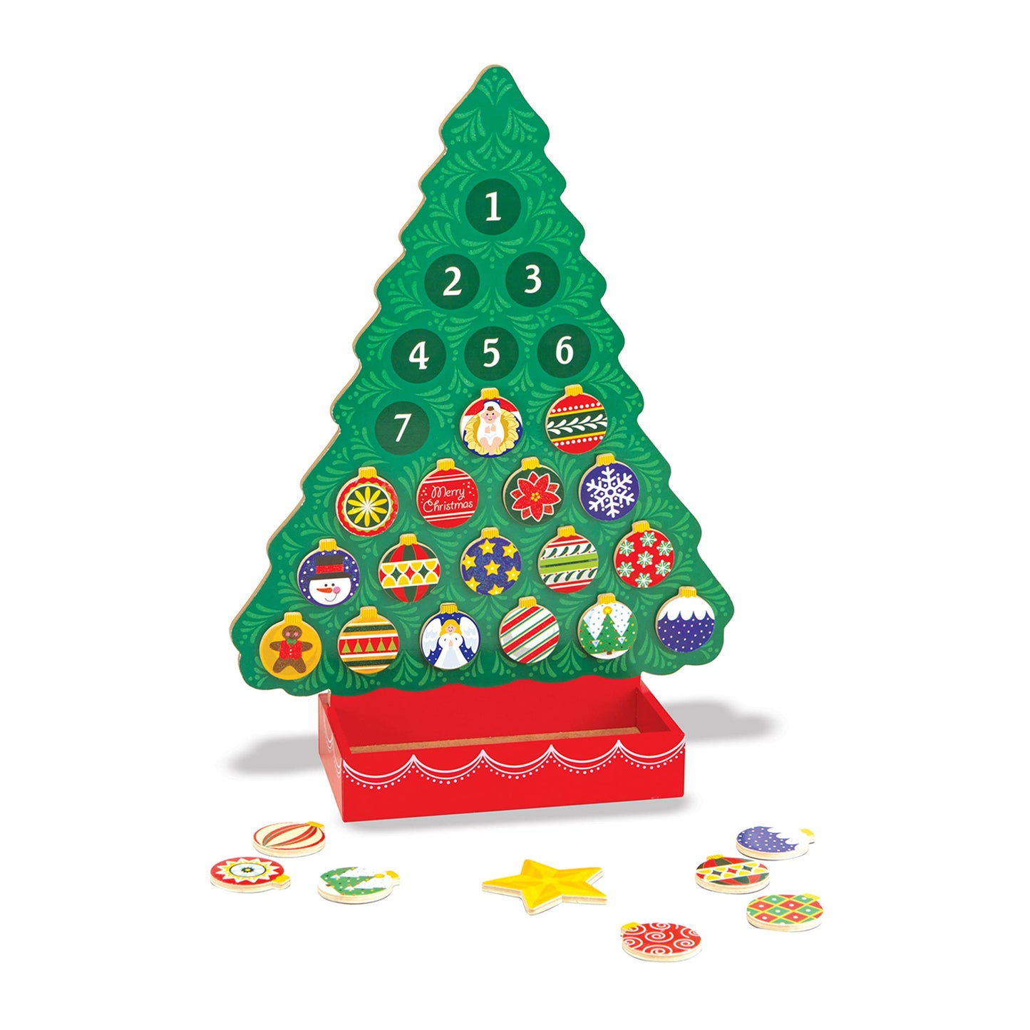 Melissa & Doug Countdown to Christmas Wooden Advent Calendar - Magnetic Tree, 25 Magnets , Orange