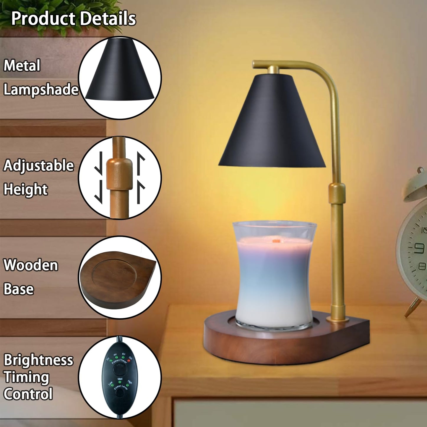 Candle Warmer Lamp with Timer - Electric Candle Lamp Warmer, Birthday Gifts for Women, for Mom, House Warming Gifts New Home, Candle Warmer for Jar Candles with 2 Bulbs BlackGold