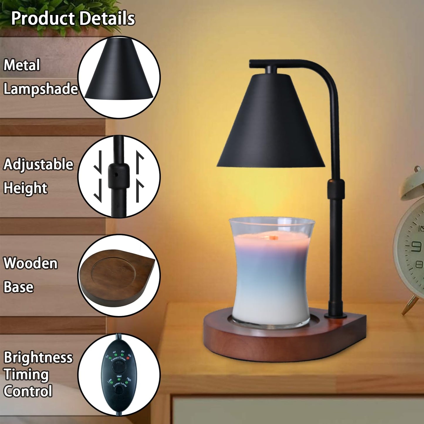 Candle Warmer Lamp with Timer - Electric Candle Lamp Warmer, Birthday Gifts for Women, for Mom, House Warming Gifts New Home, Candle Warmer for Jar Candles with 2 Bulbs BlackGold