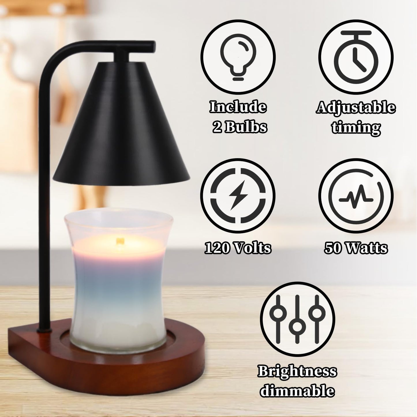 Candle Warmer Lamp with Timer - Electric Candle Lamp Warmer, Birthday Gifts for Women, for Mom, House Warming Gifts New Home, Candle Warmer for Jar Candles with 2 Bulbs BlackGold