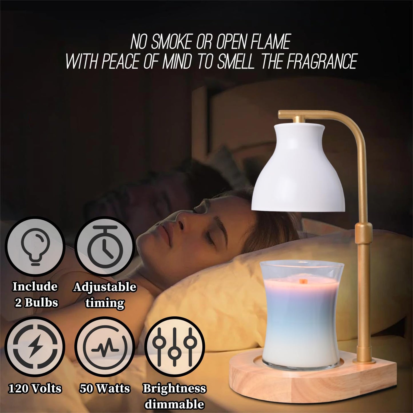 Candle Warmer Lamp with Timer - Electric Candle Lamp Warmer, Birthday Gifts for Women, for Mom, House Warming Gifts New Home, Candle Warmer for Jar Candles with 2 Bulbs BlackGold