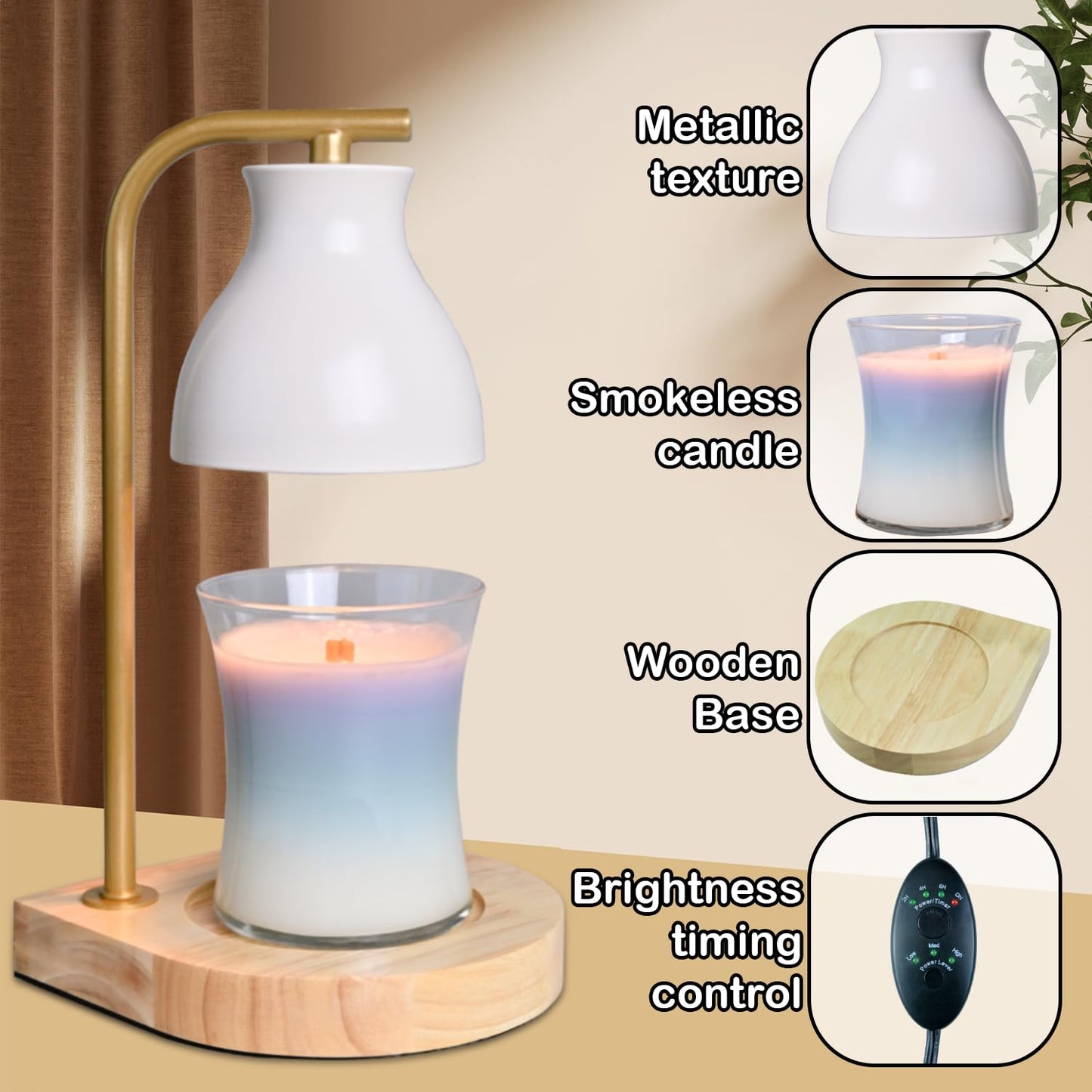 Candle Warmer Lamp with Timer - Electric Candle Lamp Warmer, Birthday Gifts for Women, for Mom, House Warming Gifts New Home, Candle Warmer for Jar Candles with 2 Bulbs BlackGold