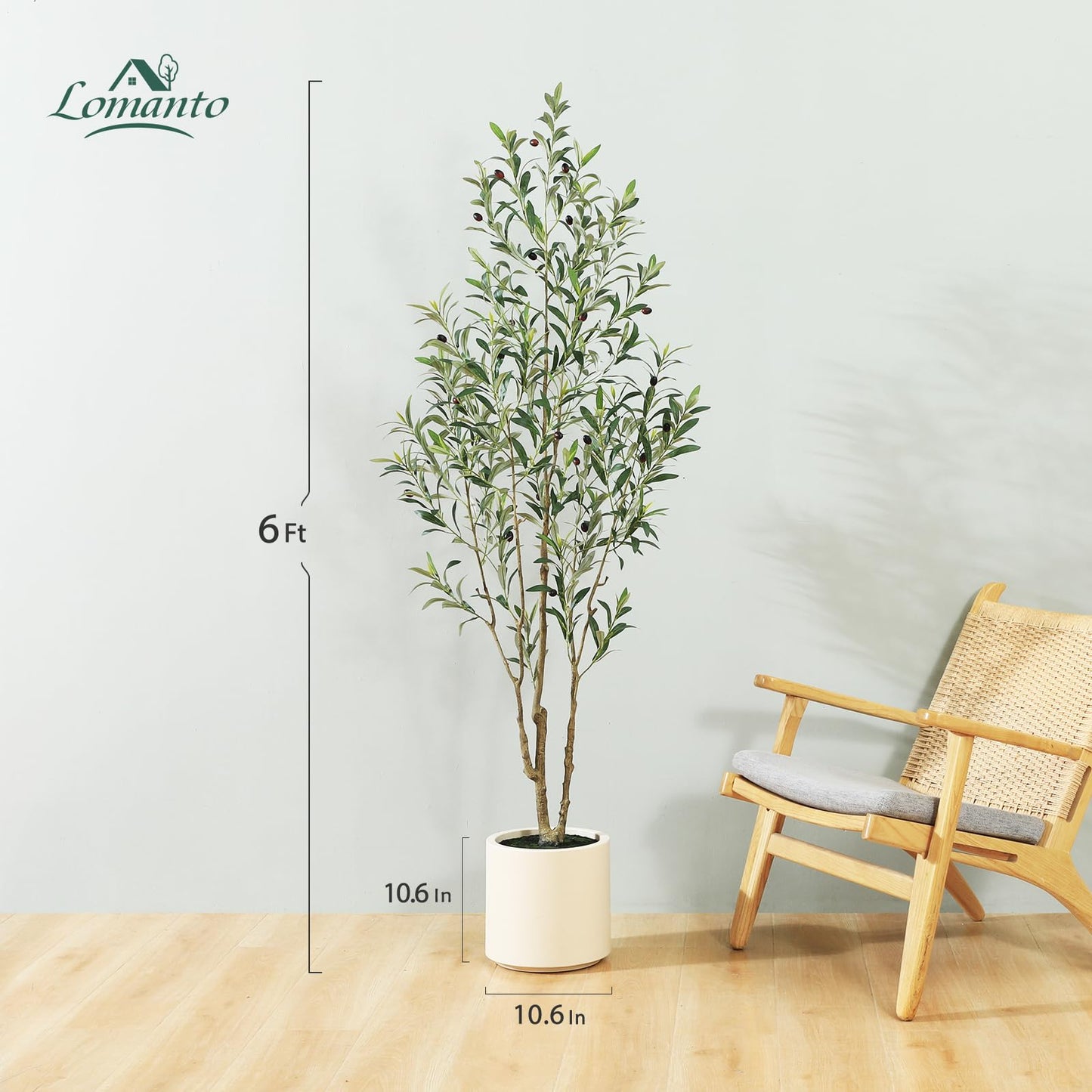 LOMANTO Artificial Olive Trees, 5 ft Tall Fake Olive Trees for Indoor, Faux Olive Silk Tree, Large Olive Plants with White Planter for Home Decor and Housewarming Gift, 1 Pack