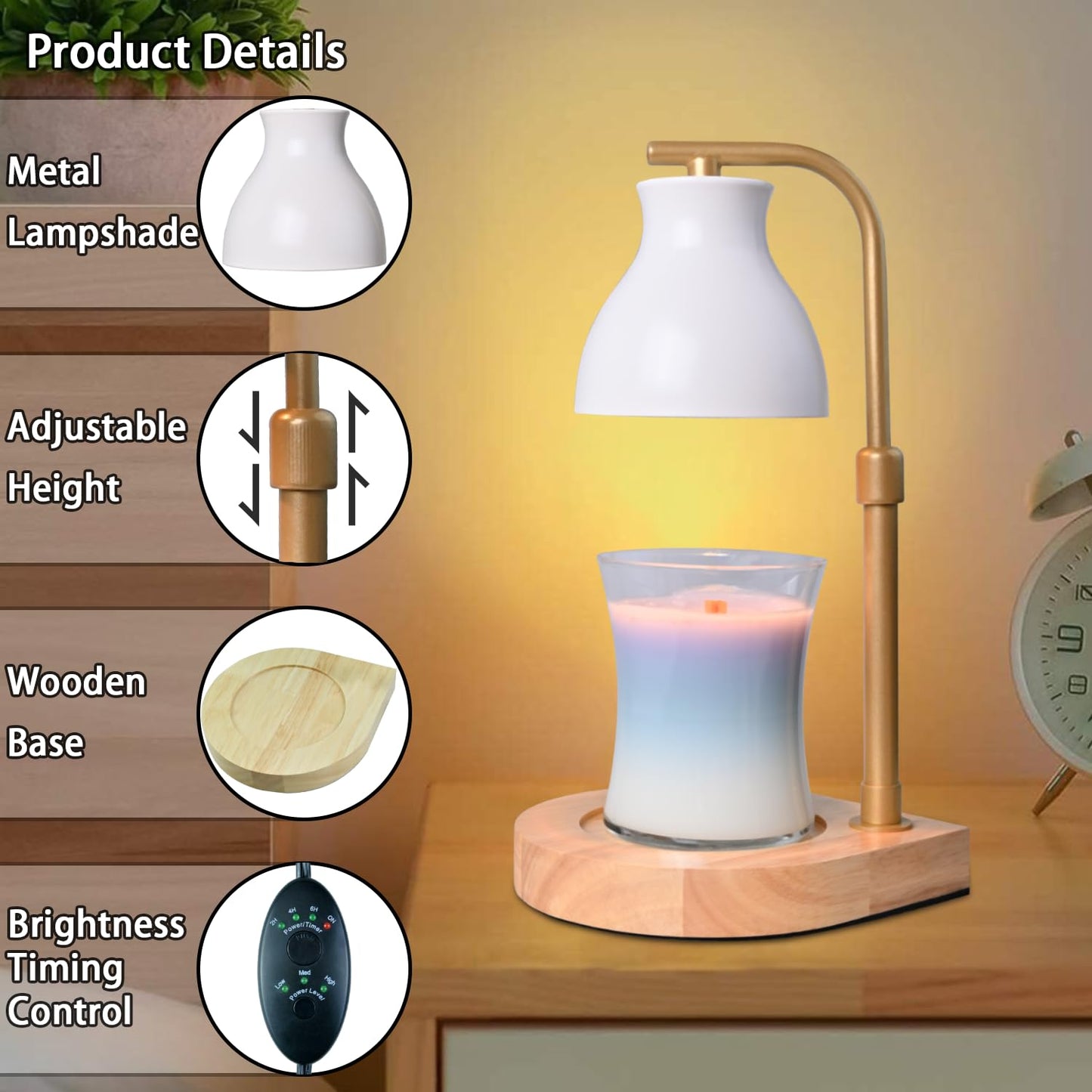 Candle Warmer Lamp with Timer - Electric Candle Lamp Warmer, Birthday Gifts for Women, for Mom, House Warming Gifts New Home, Candle Warmer for Jar Candles with 2 Bulbs BlackGold