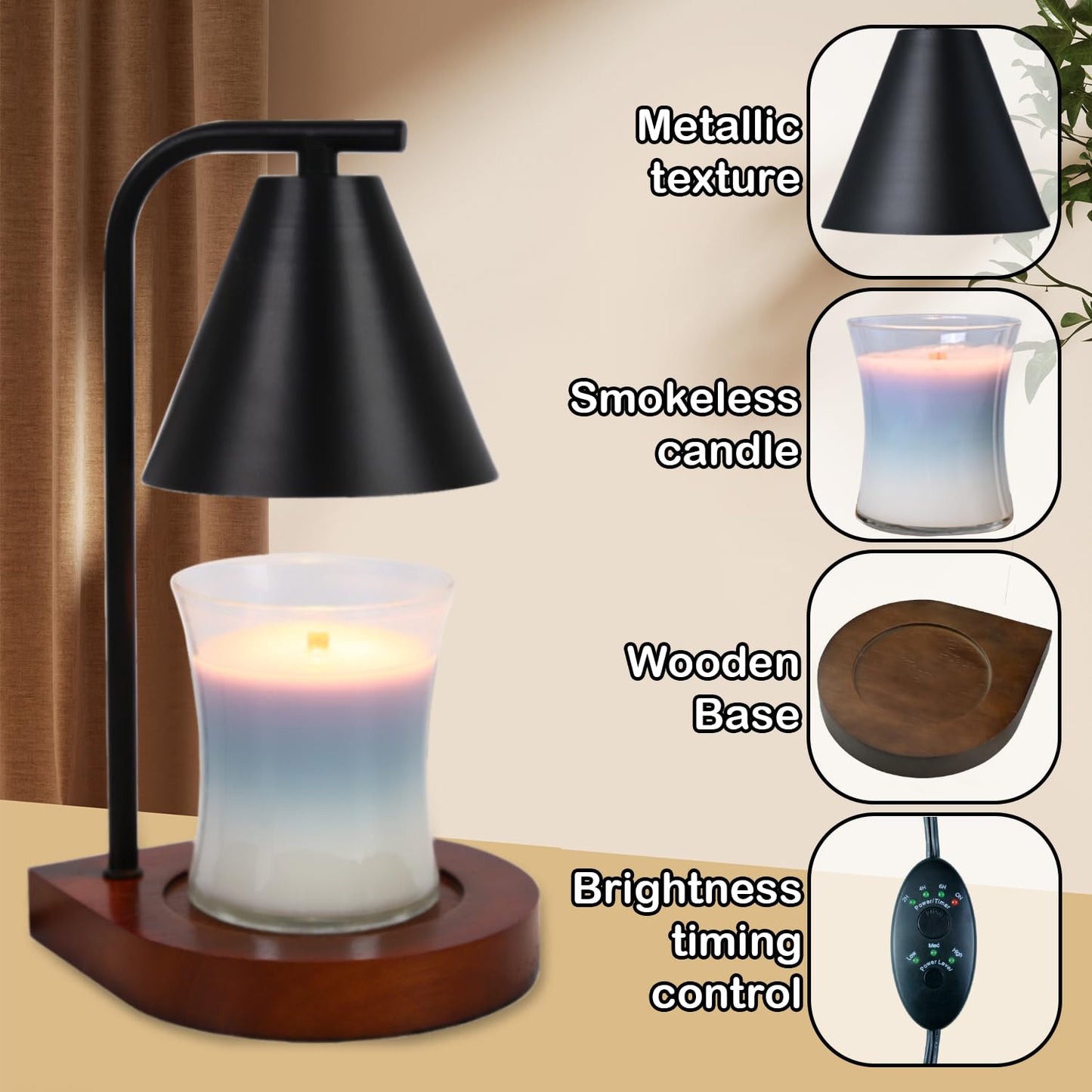 Candle Warmer Lamp with Timer - Electric Candle Lamp Warmer, Birthday Gifts for Women, for Mom, House Warming Gifts New Home, Candle Warmer for Jar Candles with 2 Bulbs BlackGold