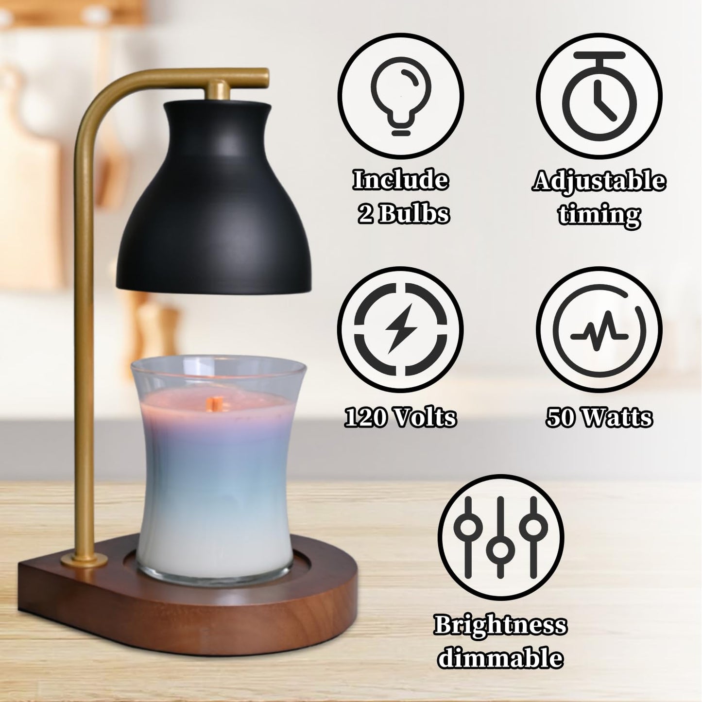 Candle Warmer Lamp with Timer - Electric Candle Lamp Warmer, Birthday Gifts for Women, for Mom, House Warming Gifts New Home, Candle Warmer for Jar Candles with 2 Bulbs BlackGold