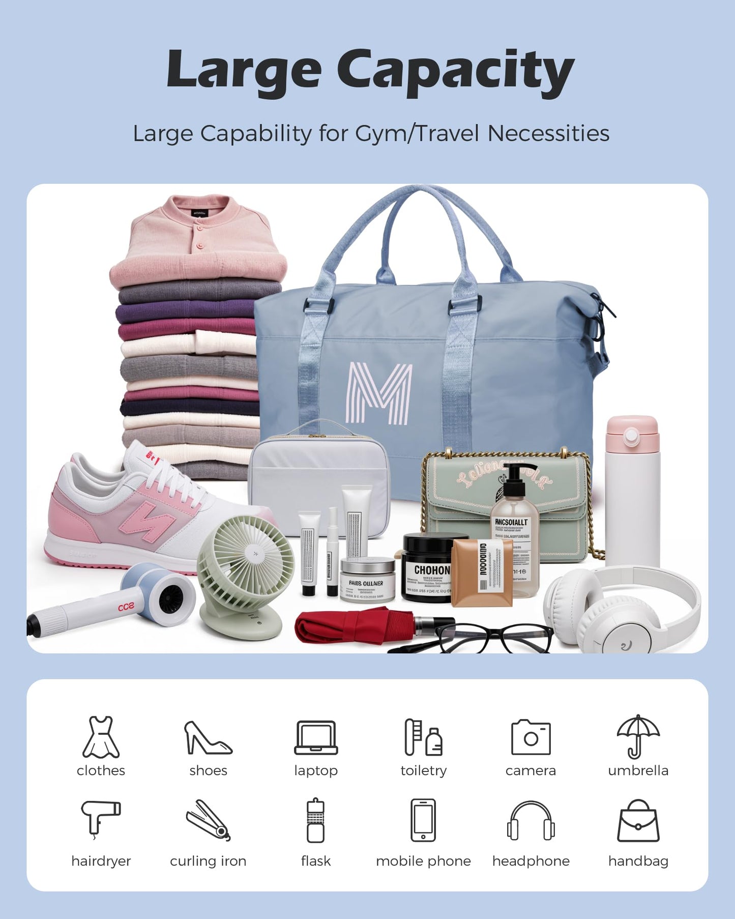 Graduation Gifts for Girls, Initial Travel Duffel Bag, Sports Bag, Personalized Weekender Bag，Monogram Overnight Bag Gift for Grandmother,Birthday Gifts Personalized Gifts (Letter M)