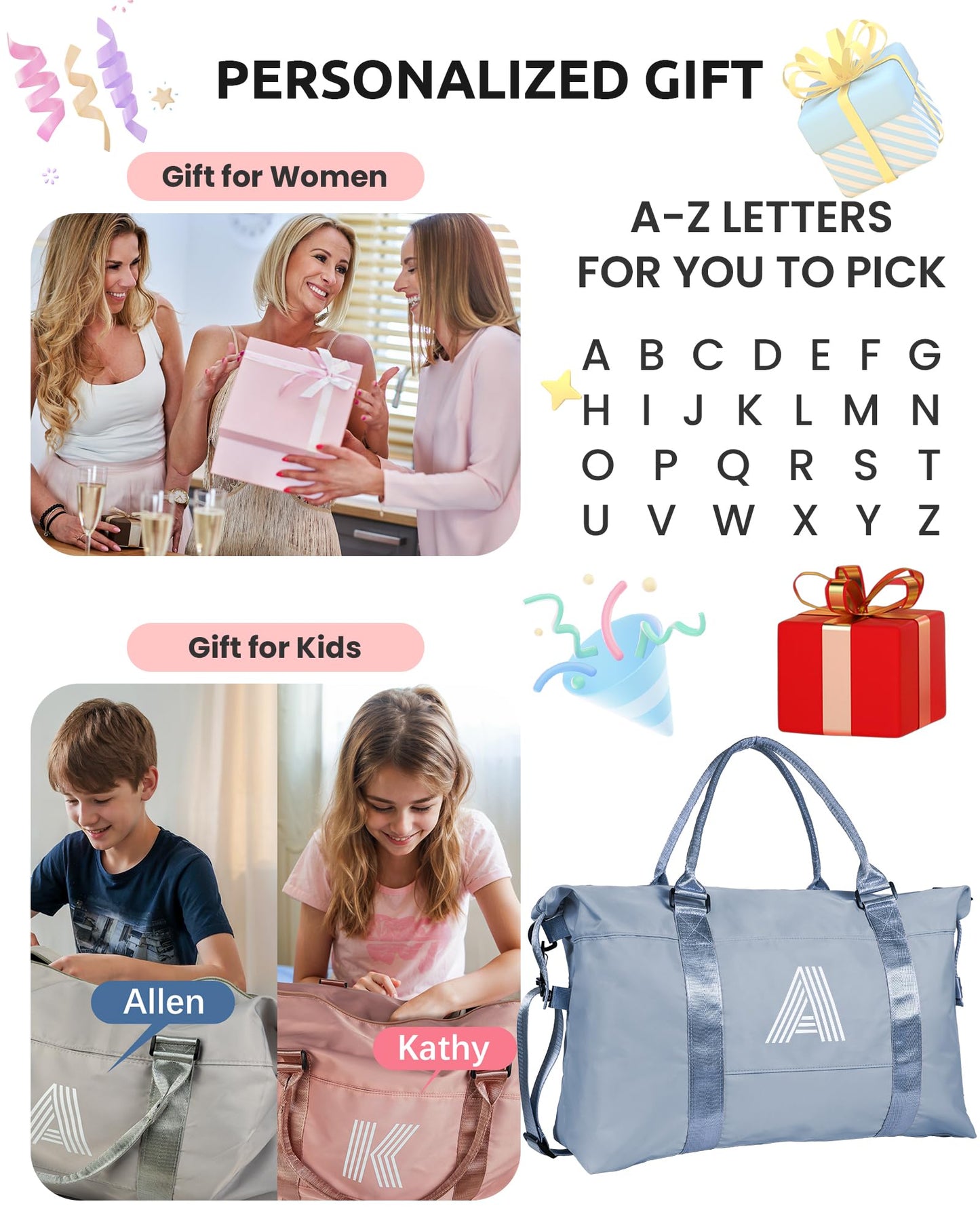 Graduation Gifts for Girls, Initial Travel Duffel Bag, Sports Bag, Personalized Weekender Bag，Monogram Overnight Bag Gift for Grandmother,Birthday Gifts Personalized Gifts (Letter M)