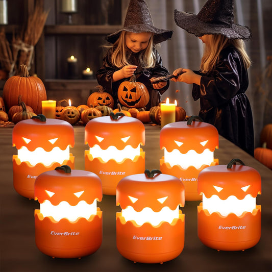 EverBrite 6-Pack Halloween Pumpkin Lantern, Collapsible Jack O Lantern Pumpkins with Lanyard, Halloween Party Favors for Kids, Light up Pumpkin Outdoor for Halloween Party Decoration, Battery Included