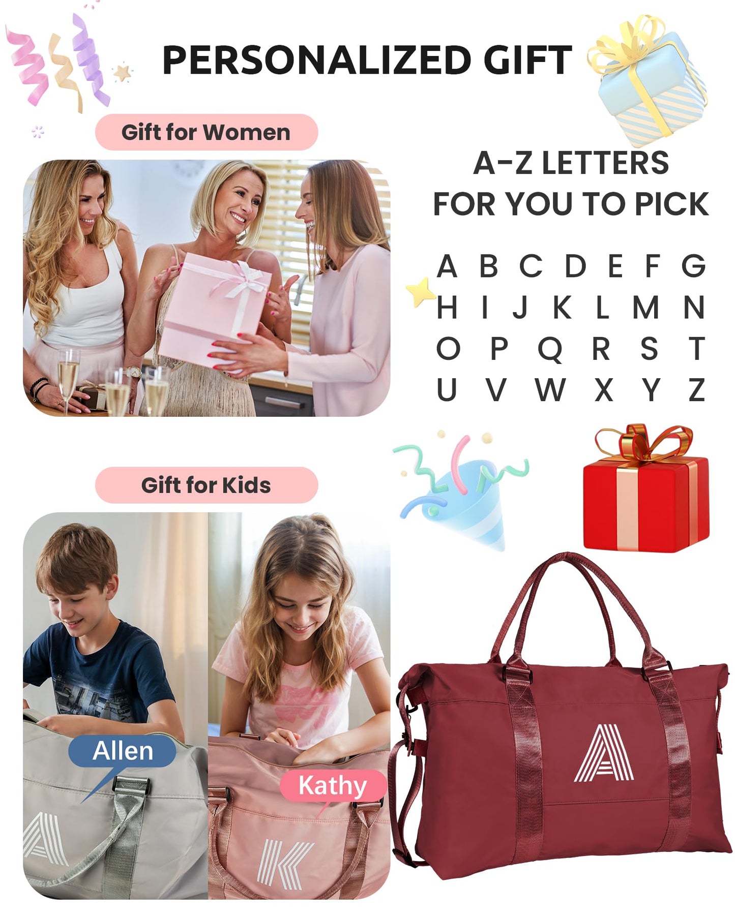 Graduation Gifts for Girls, Initial Travel Duffel Bag, Sports Bag, Personalized Weekender Bag，Monogram Overnight Bag Gift for Grandmother,Birthday Gifts Personalized Gifts (Letter M)