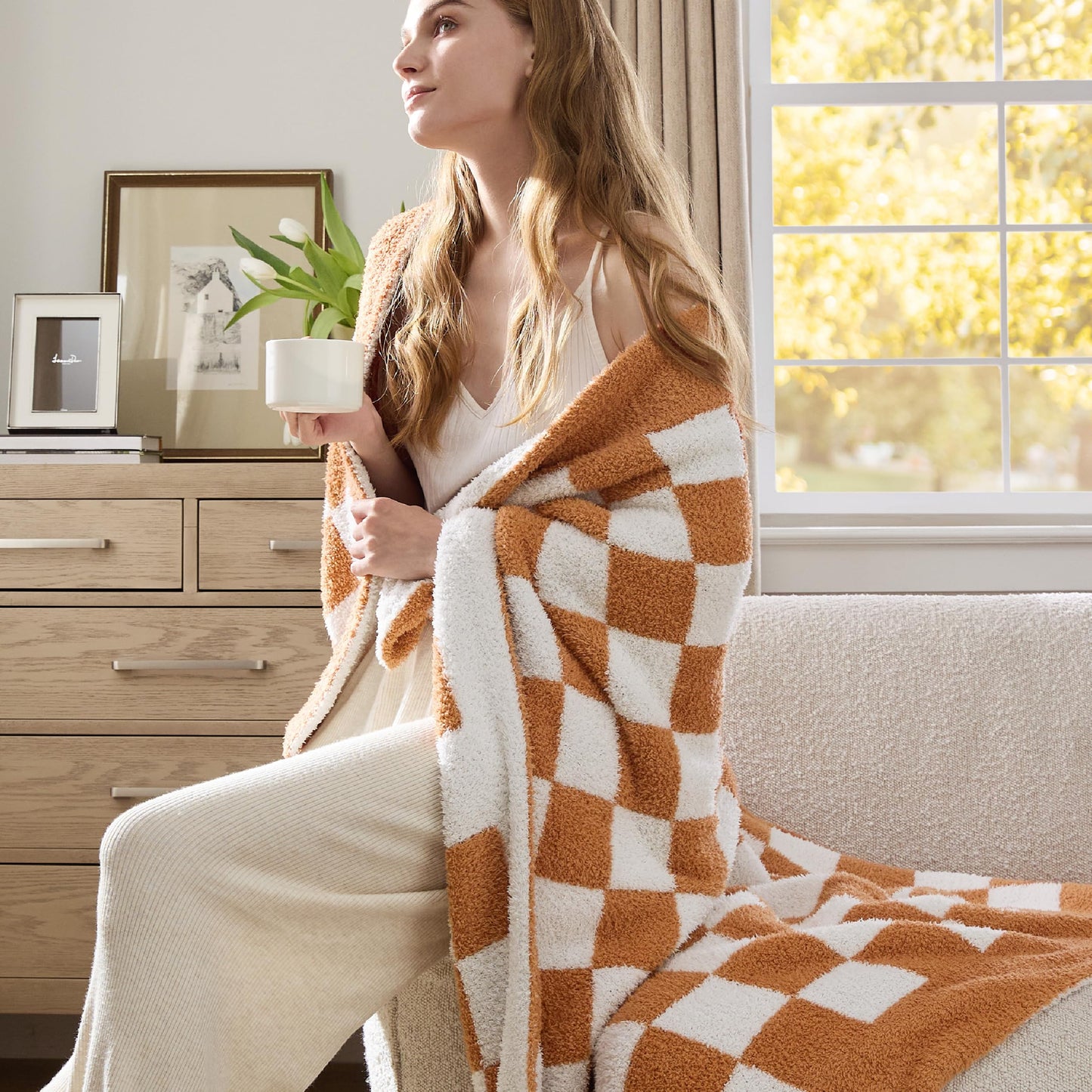 Bedsure Checkered Throw Blanket - Super Soft Knit Breathable Throw Blanket, Warm Cozy Fluffy Lightweight Summer Blanket for Couch Sofa Bed (50" x 60")