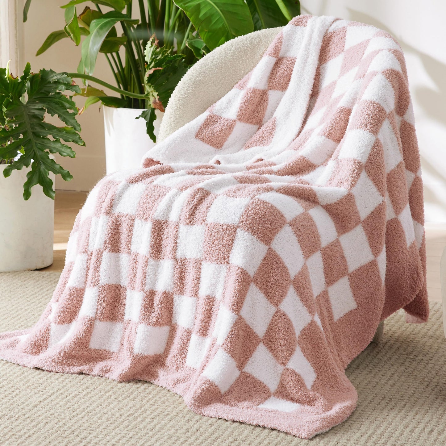 Bedsure Checkered Throw Blanket - Super Soft Knit Breathable Throw Blanket, Warm Cozy Fluffy Lightweight Summer Blanket for Couch Sofa Bed (50" x 60")