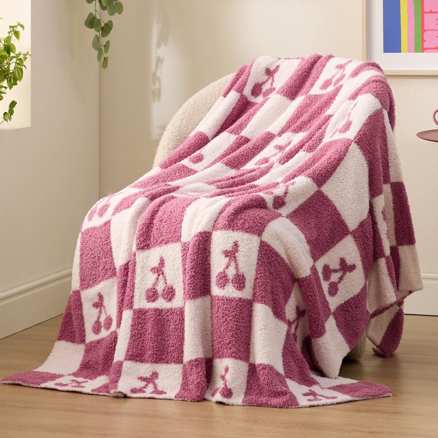 Bedsure Checkered Throw Blanket - Super Soft Knit Breathable Throw Blanket, Warm Cozy Fluffy Lightweight Summer Blanket for Couch Sofa Bed (50" x 60")