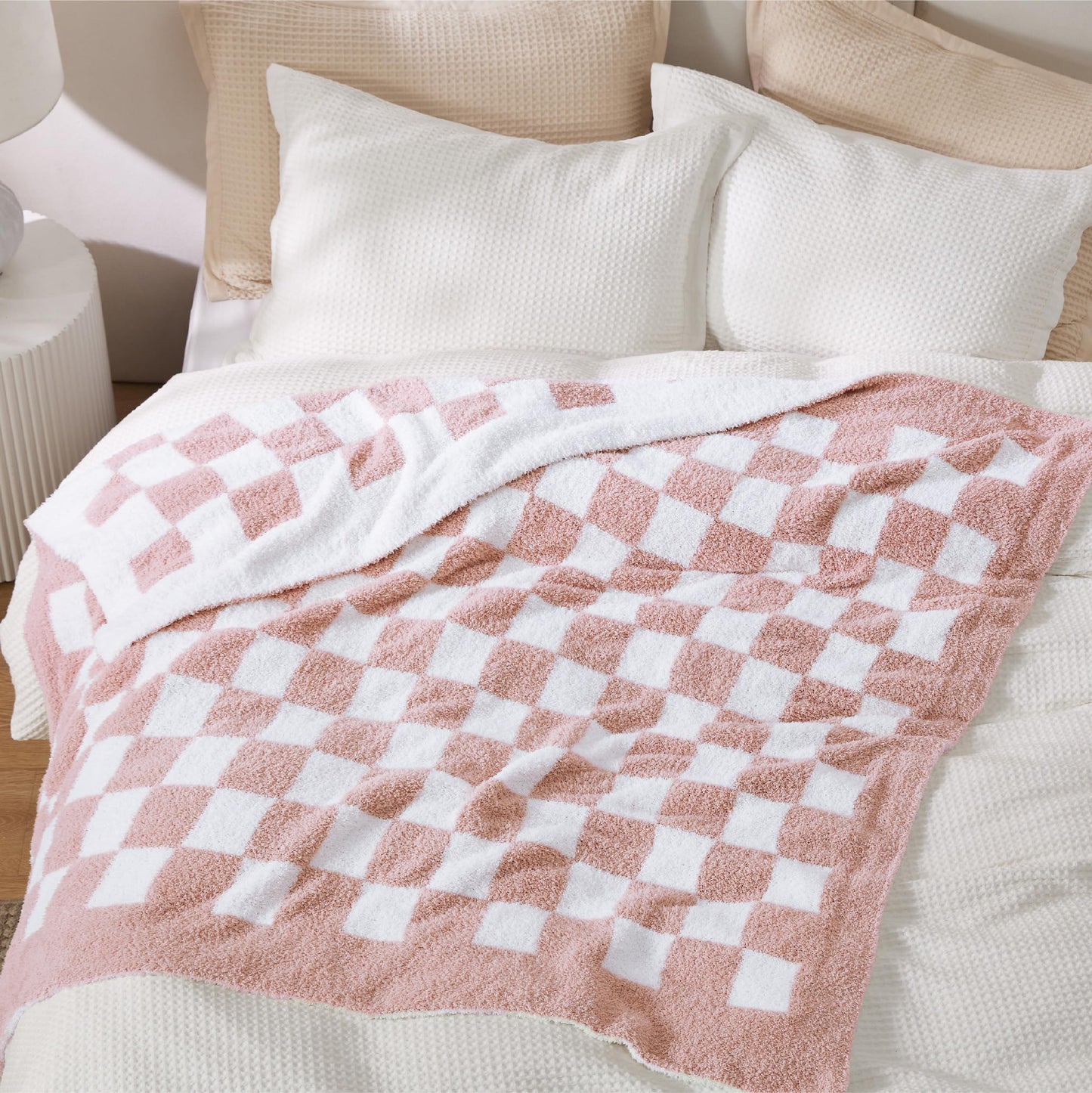 Bedsure Checkered Throw Blanket - Super Soft Knit Breathable Throw Blanket, Warm Cozy Fluffy Lightweight Summer Blanket for Couch Sofa Bed (50" x 60")