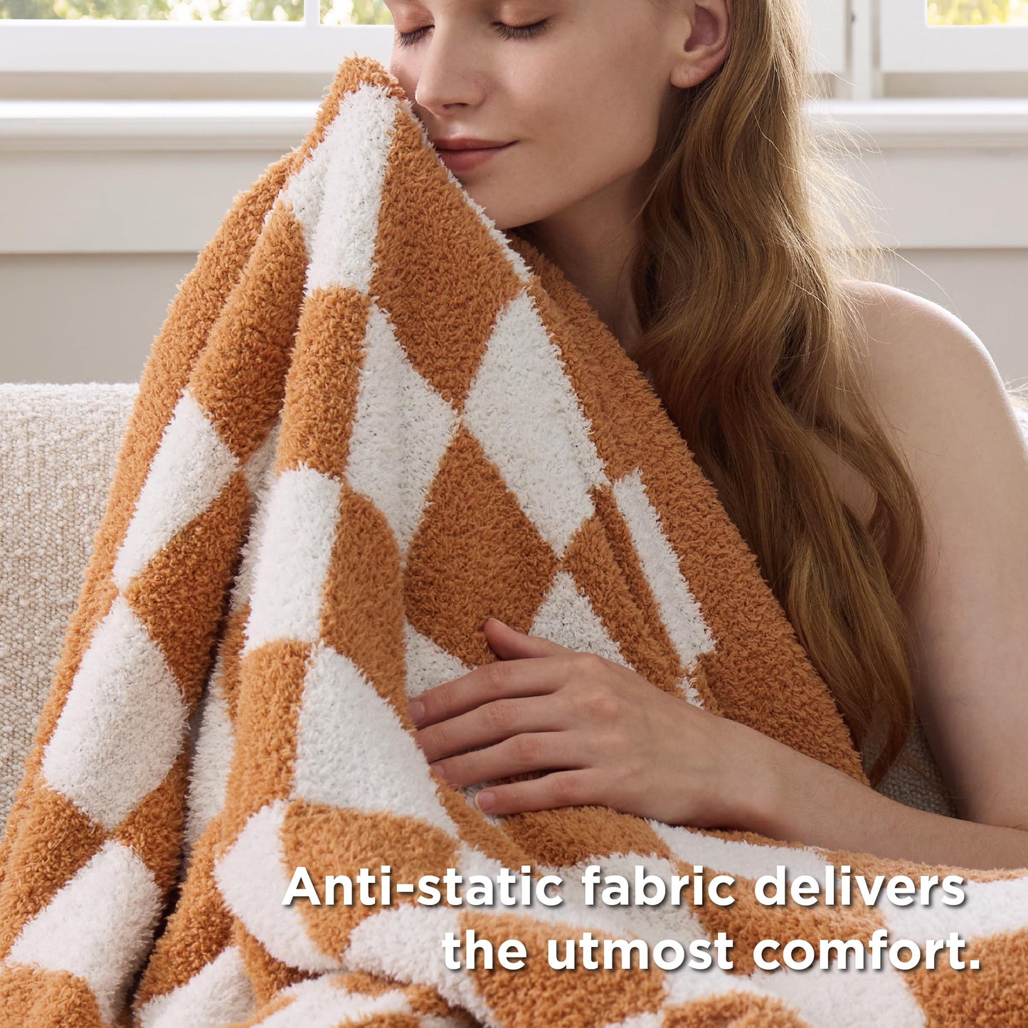 Bedsure Checkered Throw Blanket - Super Soft Knit Breathable Throw Blanket, Warm Cozy Fluffy Lightweight Summer Blanket for Couch Sofa Bed (50" x 60")