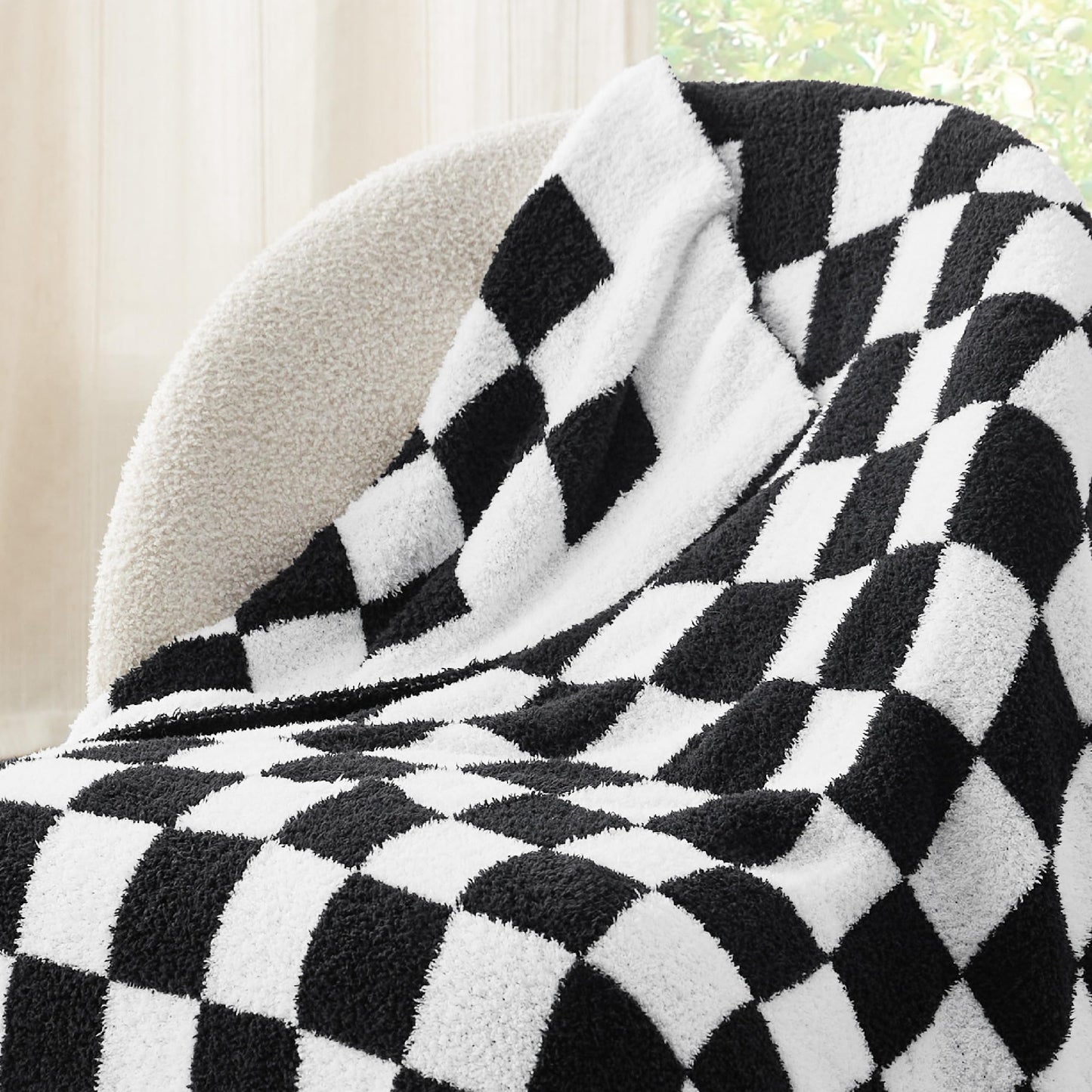 Bedsure Checkered Throw Blanket - Super Soft Knit Breathable Throw Blanket, Warm Cozy Fluffy Lightweight Summer Blanket for Couch Sofa Bed (50" x 60")