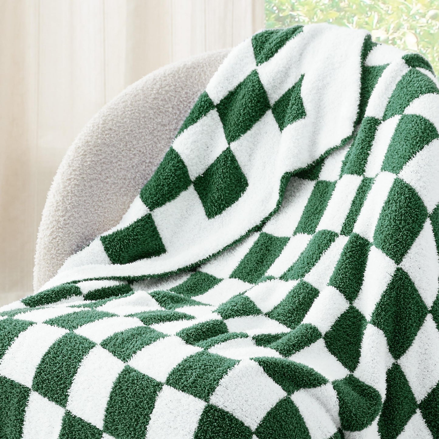 Bedsure Checkered Throw Blanket - Super Soft Knit Breathable Throw Blanket, Warm Cozy Fluffy Lightweight Summer Blanket for Couch Sofa Bed (50" x 60")