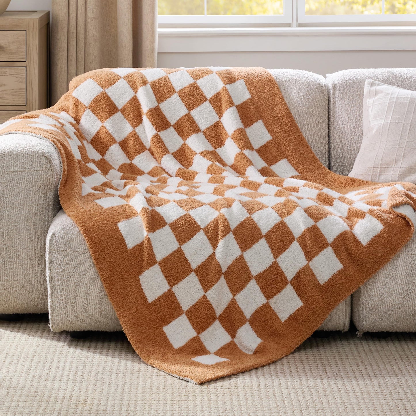 Bedsure Checkered Throw Blanket - Super Soft Knit Breathable Throw Blanket, Warm Cozy Fluffy Lightweight Summer Blanket for Couch Sofa Bed (50" x 60")