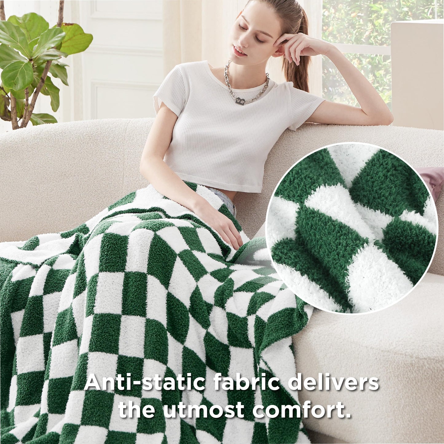 Bedsure Checkered Throw Blanket - Super Soft Knit Breathable Throw Blanket, Warm Cozy Fluffy Lightweight Summer Blanket for Couch Sofa Bed (50" x 60")