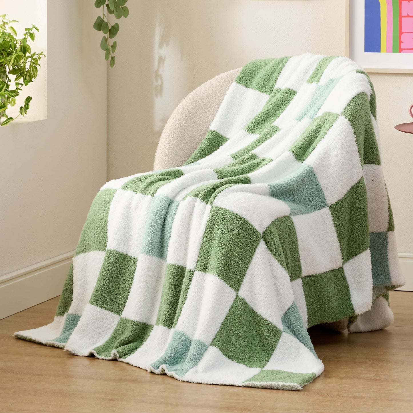 Bedsure Checkered Throw Blanket - Super Soft Knit Breathable Throw Blanket, Warm Cozy Fluffy Lightweight Summer Blanket for Couch Sofa Bed (50" x 60")