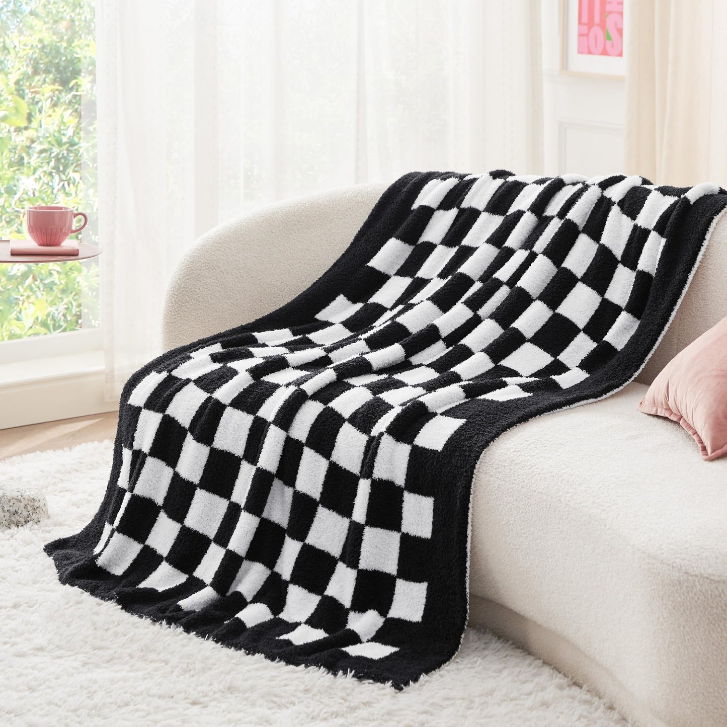 Bedsure Checkered Throw Blanket - Super Soft Knit Breathable Throw Blanket, Warm Cozy Fluffy Lightweight Summer Blanket for Couch Sofa Bed (50" x 60")