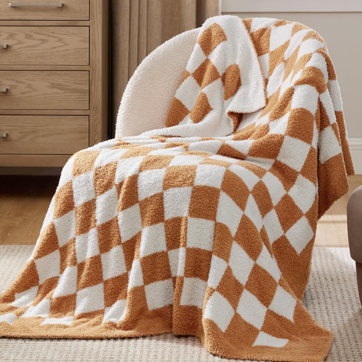 Bedsure Checkered Throw Blanket - Super Soft Knit Breathable Throw Blanket, Warm Cozy Fluffy Lightweight Summer Blanket for Couch Sofa Bed (50" x 60")